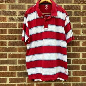 Timberland Red White Striped Polo short sleeve 100% Cotton Shirt Size XL